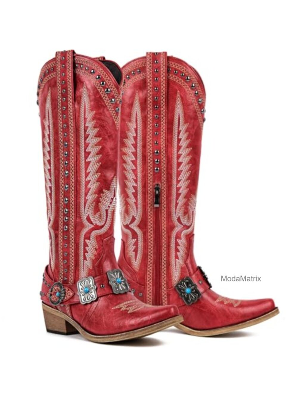 Cowboy Boots Knee High Western Embroidered Belt Buckle Chains